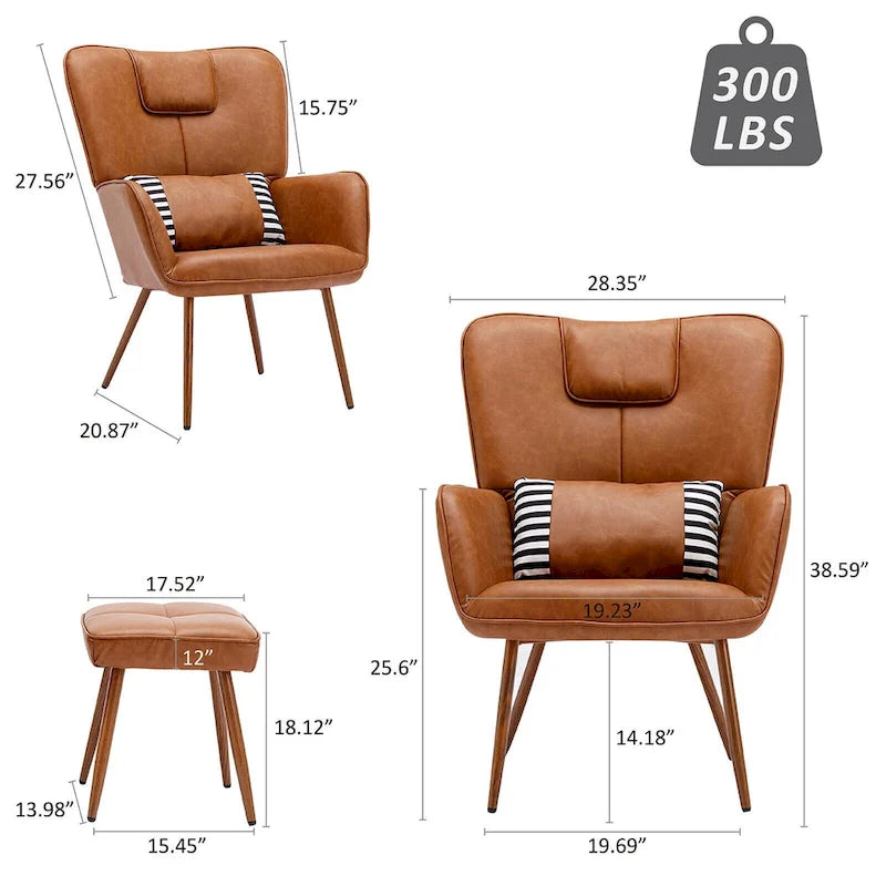 Kunstleder Ohrensessel mit Hocker