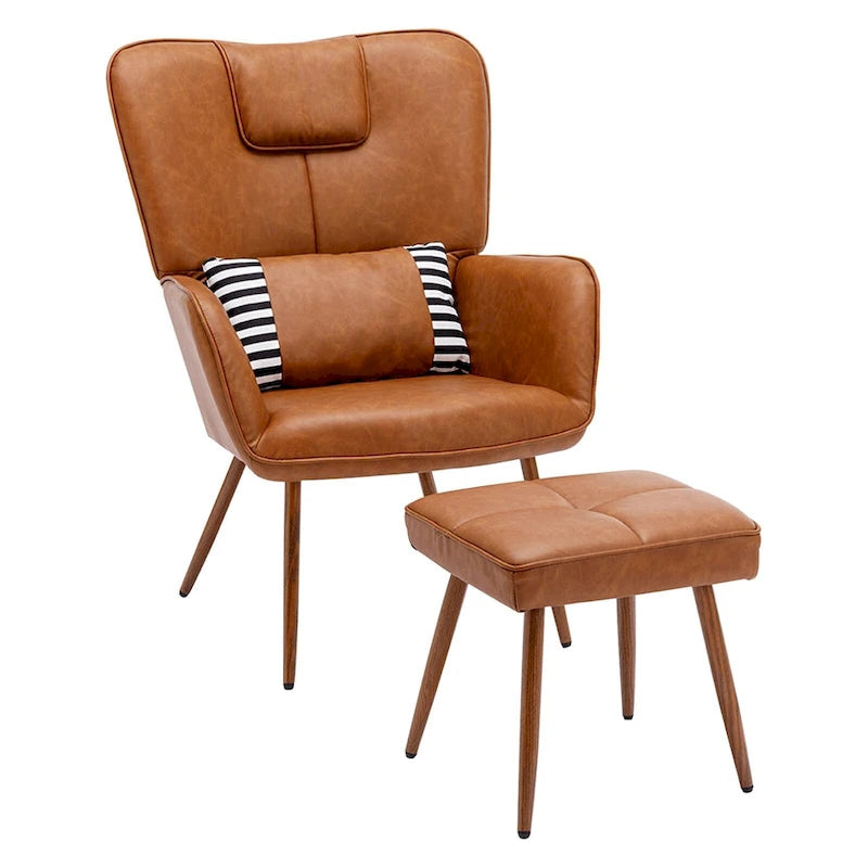 Kunstleder Ohrensessel mit Hocker