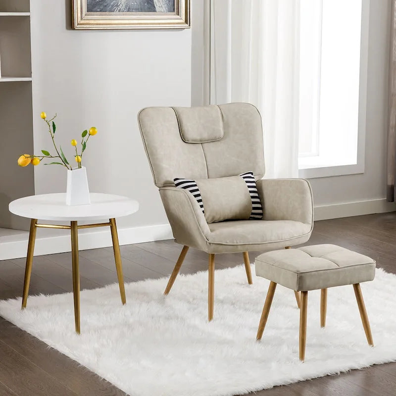 Kunstleder Ohrensessel mit Hocker