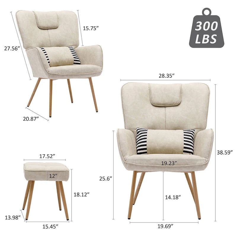 Kunstleder Ohrensessel mit Hocker