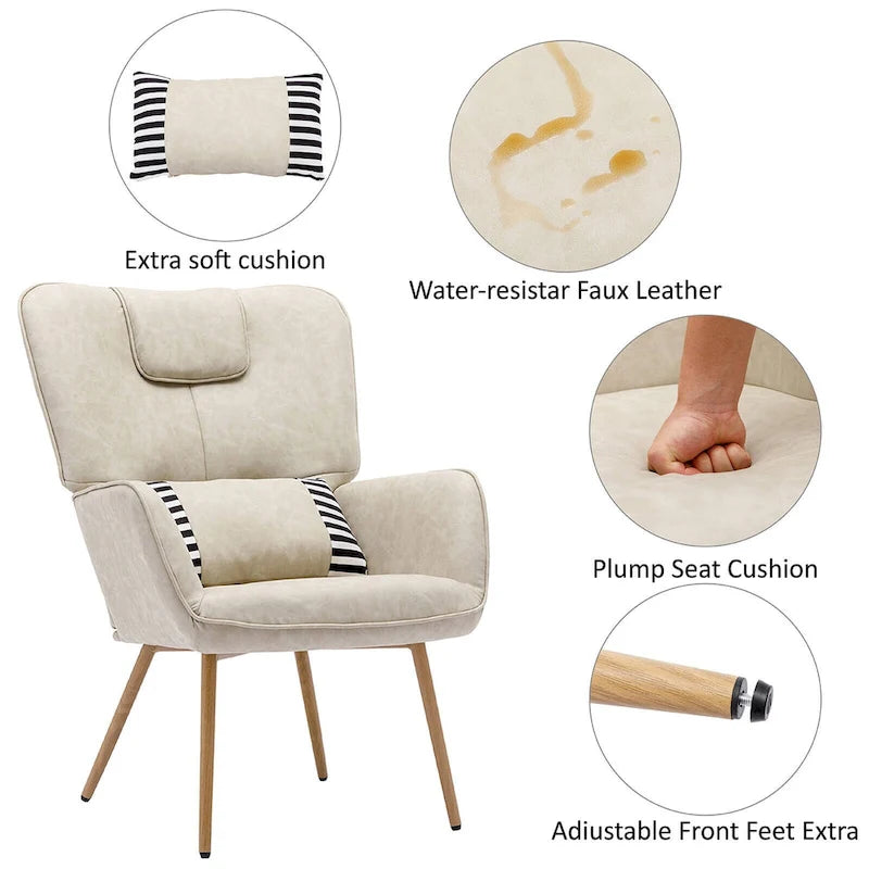 Kunstleder Ohrensessel mit Hocker