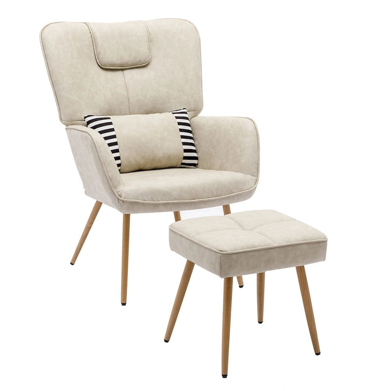 Kunstleder Ohrensessel mit Hocker