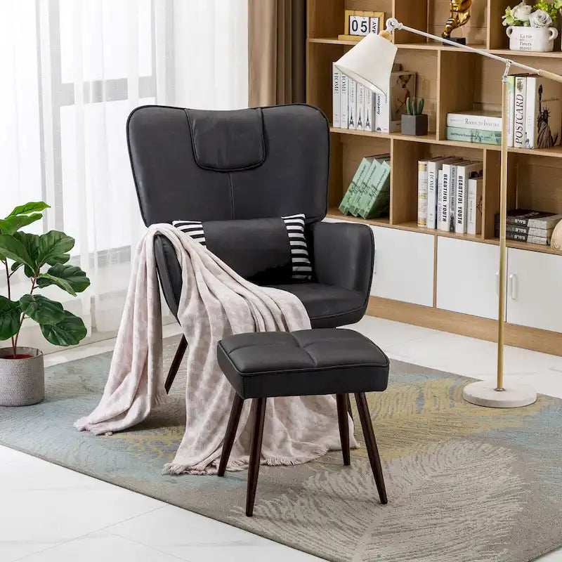 Kunstleder Ohrensessel mit Hocker