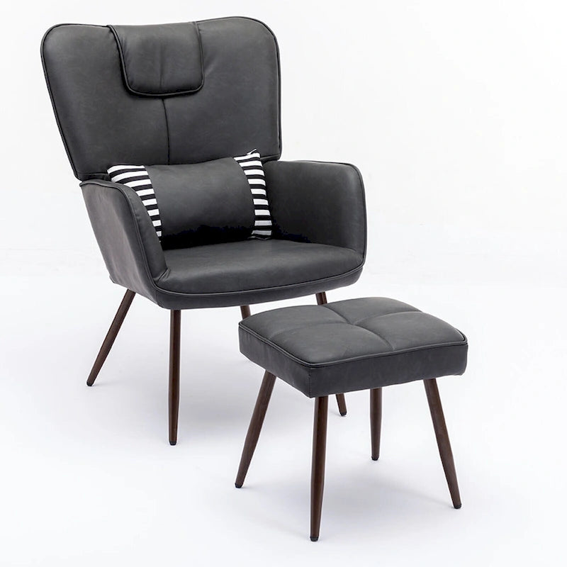 Kunstleder Ohrensessel mit Hocker