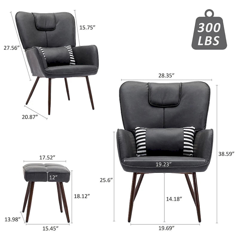 Kunstleder Ohrensessel mit Hocker