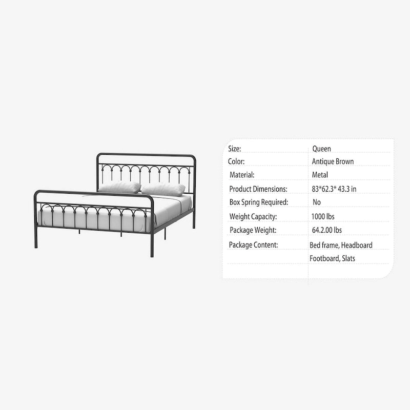 Metallbett Queen in Schwarz und Antikbraun