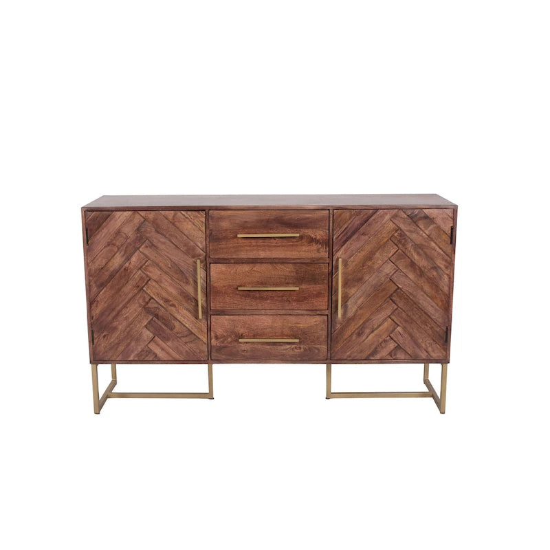 Barnette 2-Door 3-Drawer Herringbone Wooden Cabinet