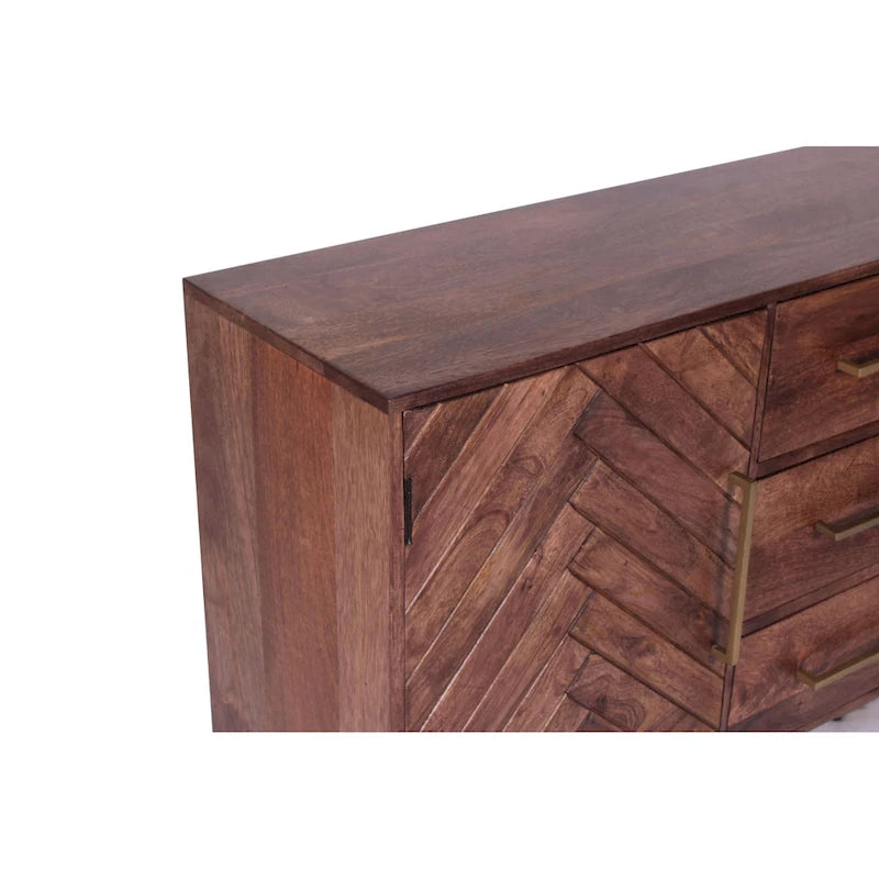 2-Türiger, 3-Schubladiger Fischgrät Mango Holzschrank