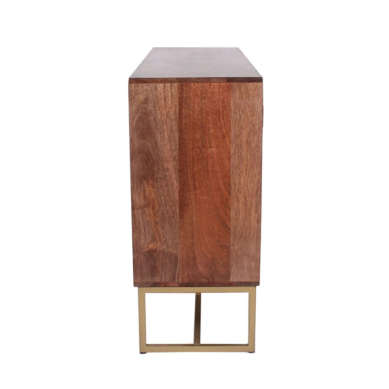 2-Türiger, 3-Schubladiger Fischgrät Mango Holzschrank