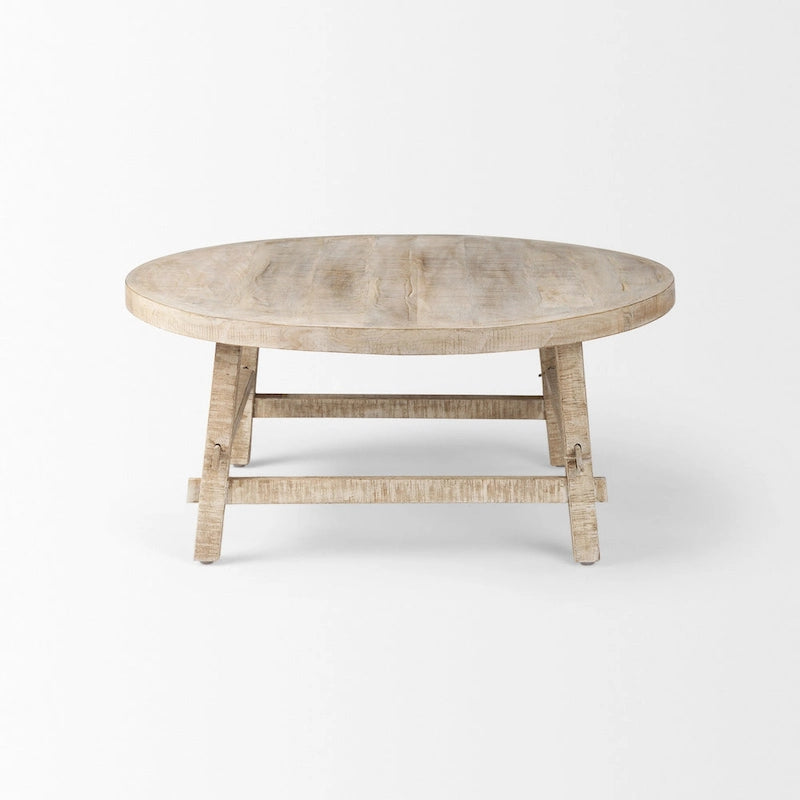 Runder Couchtisch aus massivem Mangoholz, hell, 91 cm