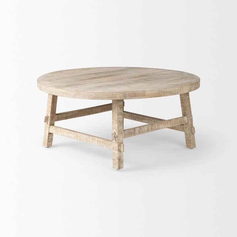 Runder Couchtisch aus massivem Mangoholz, hell, 91 cm