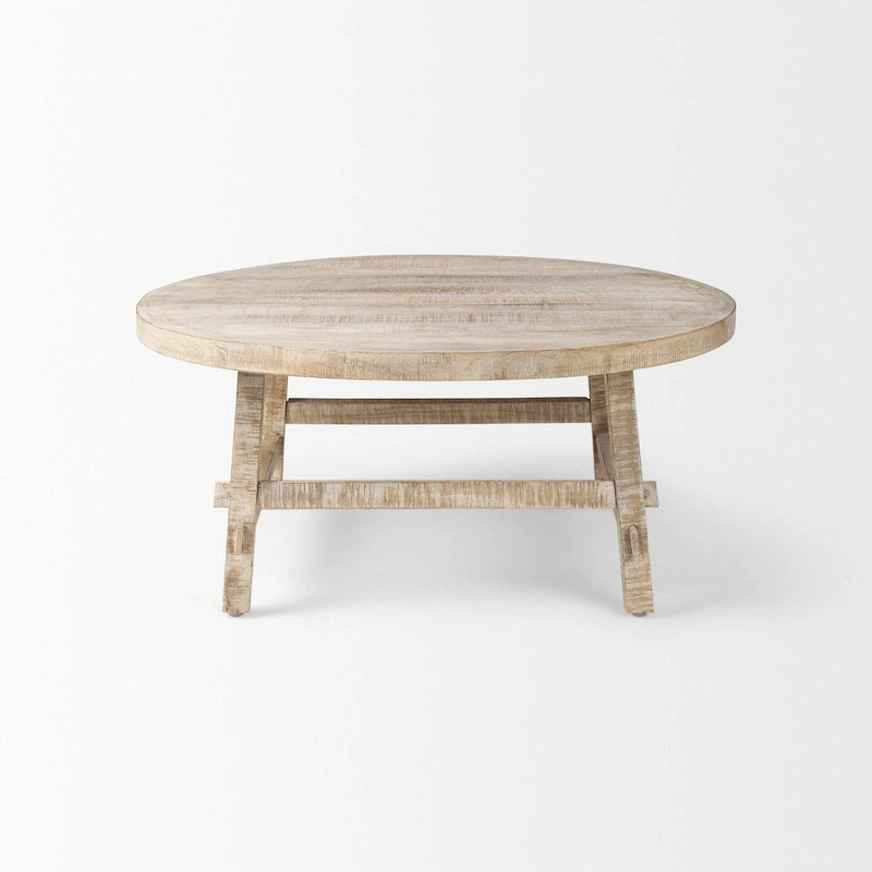 Runder Couchtisch aus massivem Mangoholz, hell, 91 cm