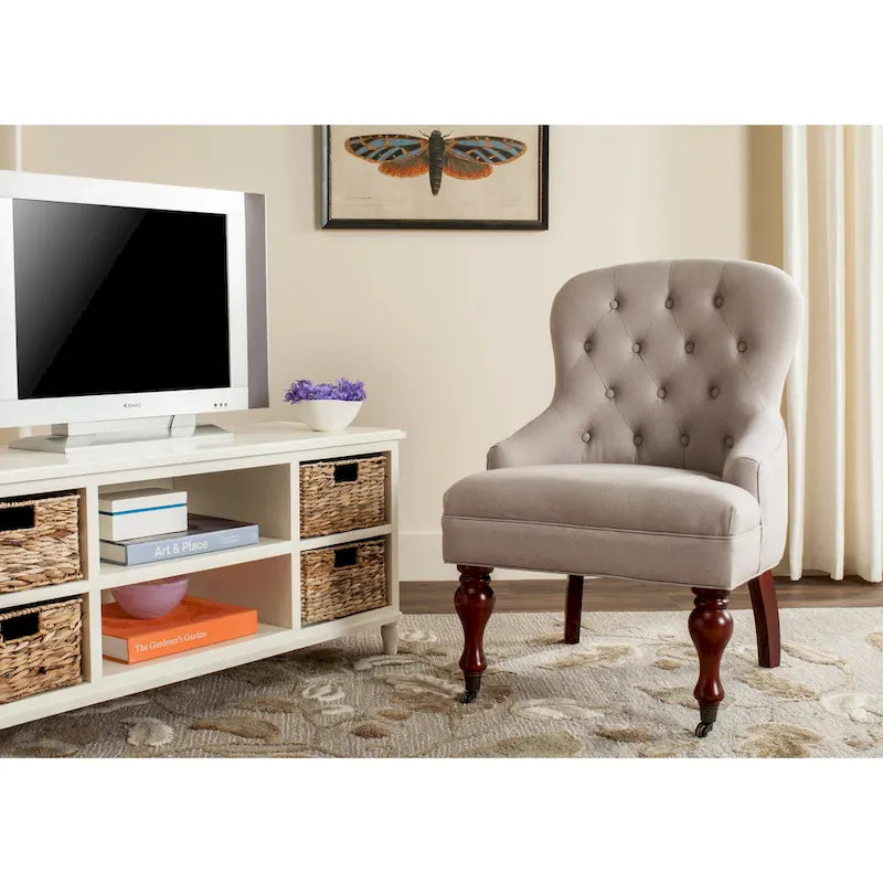 SAFAVIEH Chrissy Tufted Beige Petite Arm Chair - 23.6 x 28.7 x 34.6 - 24Wx29Dx35H