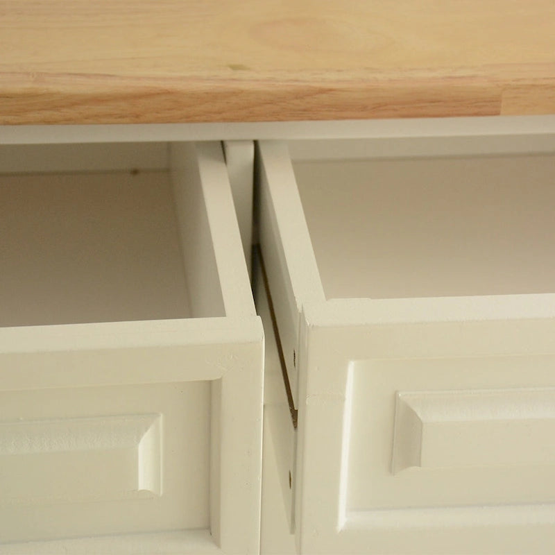 Kücheninsel & Küchenwagen, Gummibaum-Arbeitsplatte, großes und verstellbares Regal im Schrank für verschiedene Utensilien.