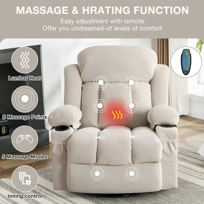 Massagesessel aus gepunktetem Samt mit Heizfunktion und 360°-Drehfuß
