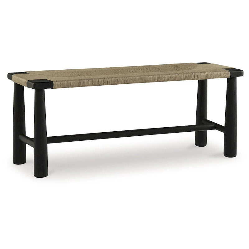 Akzentbank aus schwarzer und natürlicher Jute – 122,25 cm B x 40,97 cm T x 45,72 cm H