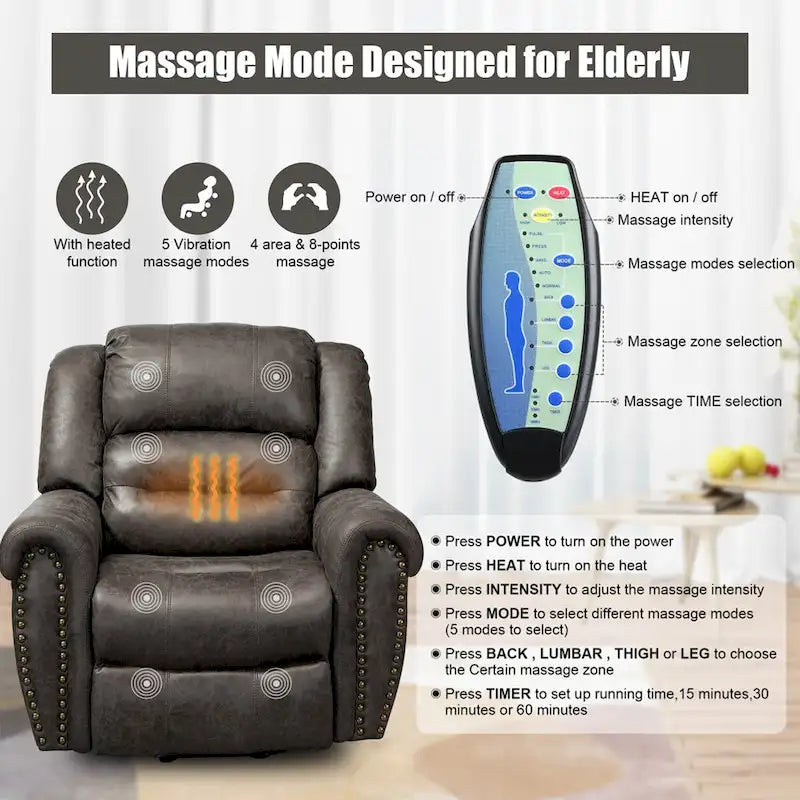 Kunstleder Übergroßer Power Lift Sessel Fernbedienung, Massage & Heizung