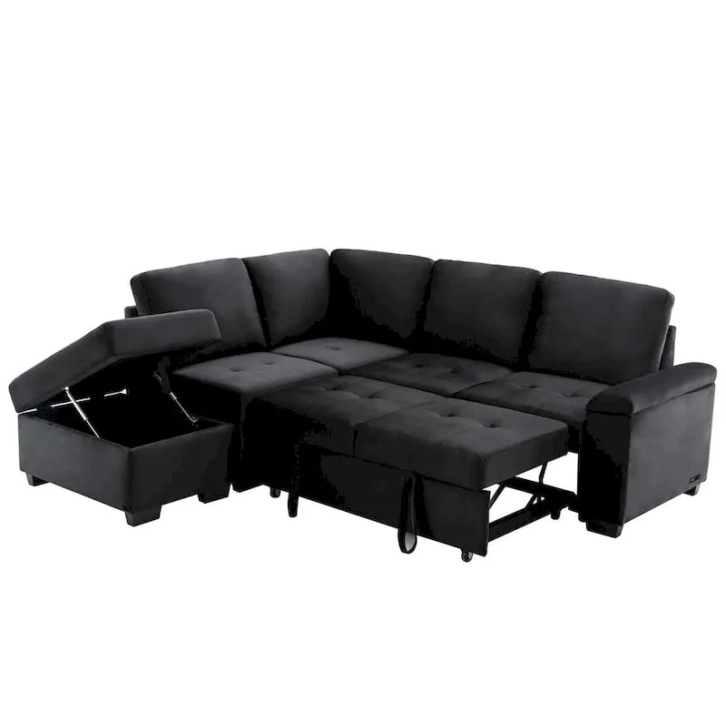 L-förmiges Eckschlafsofa mit Stauraum und USB-Ladefunktion