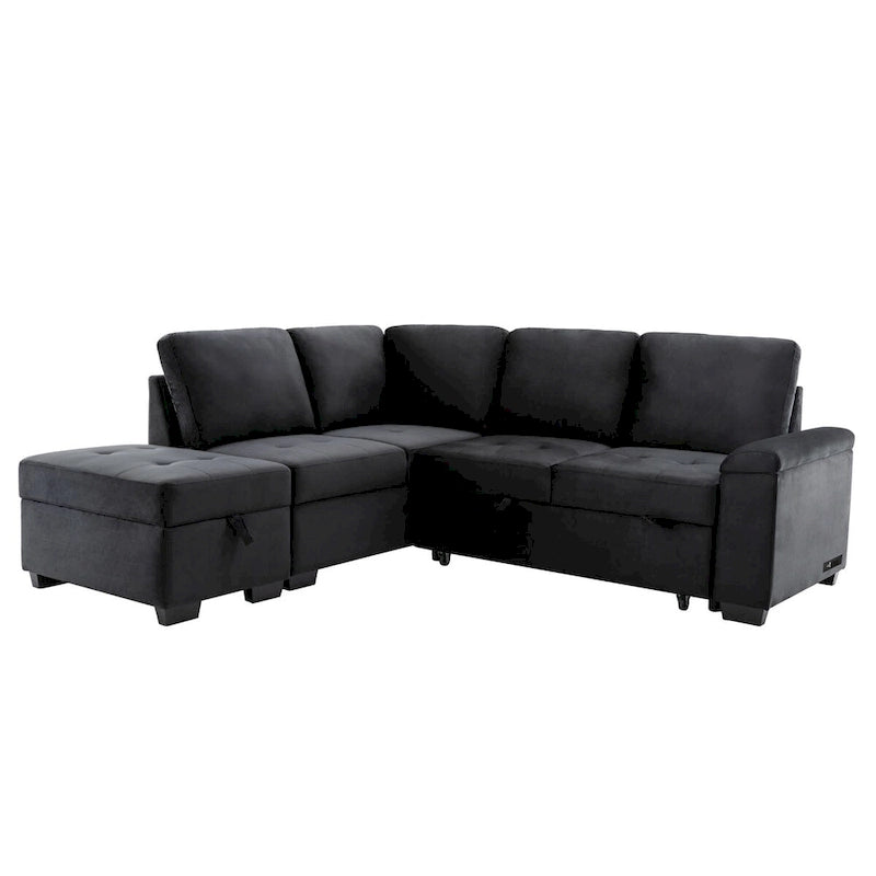 L-förmiges Eckschlafsofa mit Stauraum und USB-Ladefunktion