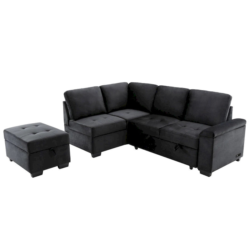 L-förmiges Eckschlafsofa mit Stauraum und USB-Ladefunktion