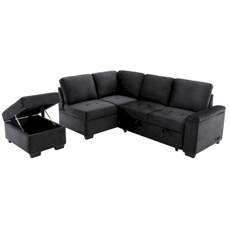 L-förmiges Eckschlafsofa mit Stauraum und USB-Ladefunktion