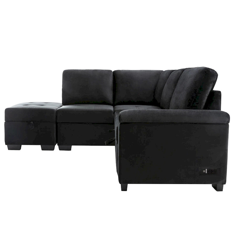 L-förmiges Eckschlafsofa mit Stauraum und USB-Ladefunktion