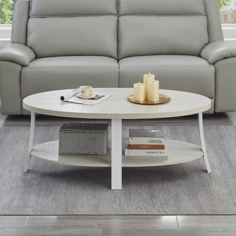 Moderner ovaler Couchtisch aus Holz mit Ablage