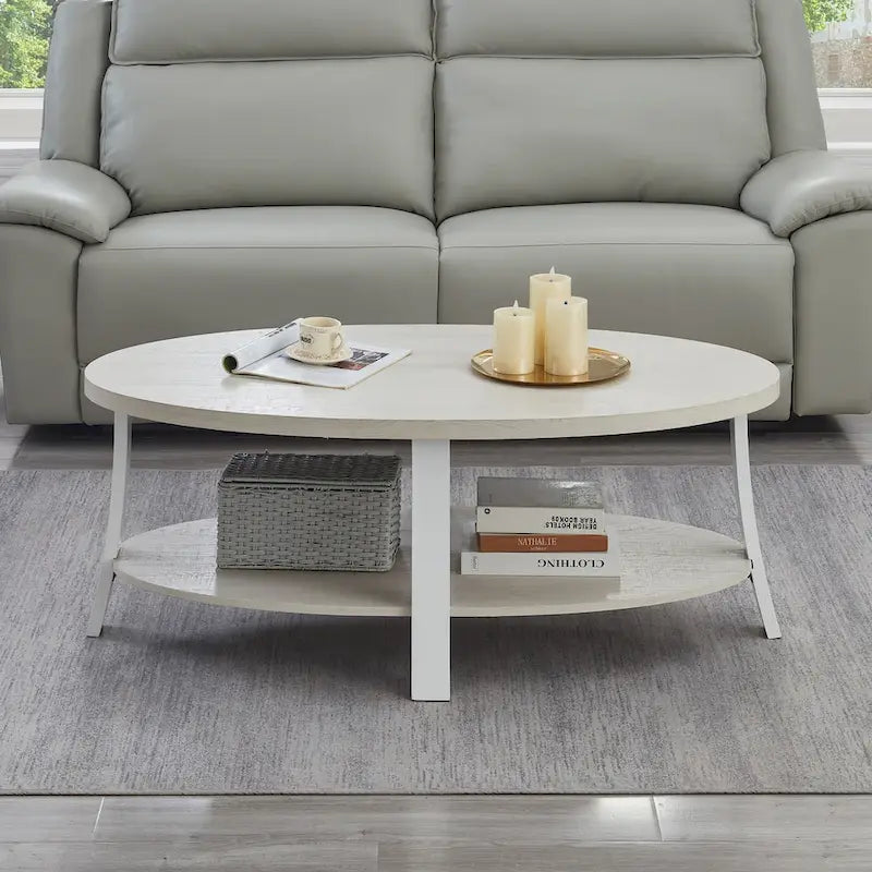 Moderner ovaler Couchtisch aus Holz mit Ablage