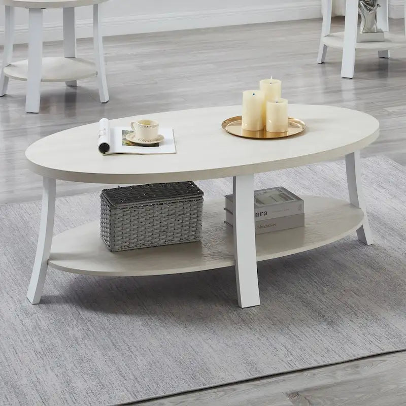 Moderner ovaler Couchtisch aus Holz mit Ablage