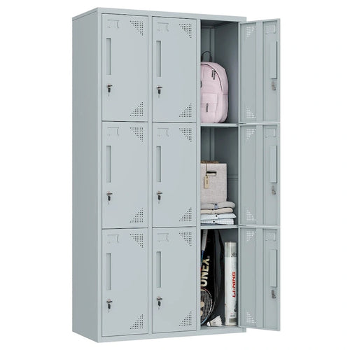 3 Tier 3-Wide Metal Locker with 9 Doors